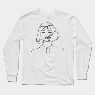 Girl line art portrait Long Sleeve T-Shirt